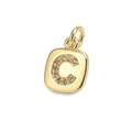 Close-up of golden square letter C pendant with micro-set zircon on white background - Letter C