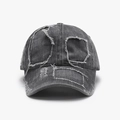 Berretto da baseball in denim grigio antracite lavato con strappi pesanti e bordi sfilacciati - Regolabile / Nero (25A280)