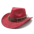 Roter Westernhut aus Wildlederimitat mit Lederband, Nieten und Bronze-Stern-Emblem - M (56-59cm) / Rot Wildlederimitat