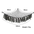 Black mesh toy storage hammock with glittery fringe detail and 90x90x120cm size dimensions - 120*90*90cm / Black
