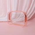 Pink waterproof PVC makeup bag with transparent panels and matching zipper strap - 17*6*12cm / Pink