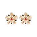 Golden snowflake stud earrings with red, green, and white rhinestones for Christmas - 94. Gold Snowflake Earrings