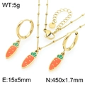 Parure collier et boucles d'oreilles en acier inoxydable doré avec carottes en émail - Style Carotte (KS226954-Z)