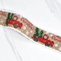 Christmas Burlap Frayed Edge Ribbon Red Truck Tree Printed Holiday Decorative Trim - Raw Edge [6cm Wide] Heather Color Automotive - Wire Edge 10 Yards Per Roll
