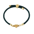 Detail of 18K gold heart charm and green woven Milan cord with adjustable slider - Dark Green (Heart)