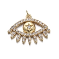Close-up of golden eye pendant featuring small zircon stones and a delicate star center - CX141-3 Eye with Star