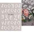 5D embossed white floral nail art stickers STZ-5D32 with elegant french 3D flower designs - STZ-5D32 (Bare Sheet)