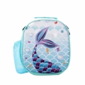 Light blue mermaid tail lunch bag for kids with side mesh pocket and top handle - Blue Fish Scales (With Shoulder Strap) / 21x8x25cm / 5L
