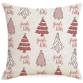 Linnen kerst kussensloop met roze kerstbomen en jingle bells patroon voor de bank - Roze Kerstboom Jingle Bells