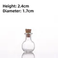 Mini transparent glass jar with cork stopper measuring 2.4cm height and 1.7cm diameter - Flat Bottom Ball