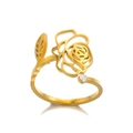 Golden rose open ring in stainless steel with hollow petals and white zircon stone - 4-Hollow Rose / Gold