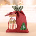 Kerst cadeauzakje van jute met sneeuwpop patroon en rood trekkoord voor kado - Sneeuwpop Patroon (C-D38)