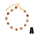 Pulsera bohemia dorada con ojos turcos y dijes de flores coloridas - Estilo A-Flor Roja Ojo Turco