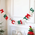 Felt Merry Christmas banner with red white green pom poms for festive wall decor - Wool Felt Letter String
