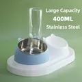 Cat ear dual pet bowl set with stainless steel basin and automatic water bottle - 400ml / Blue Cat 3-in-1 Set
