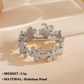 Silver flower band ring made of stainless steel with adjustable open design for women - 177 / Silver