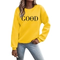 Bright yellow crewneck sweatshirt with black 'GOOD vibes' lettering in a soft cotton texture - S / Yellow