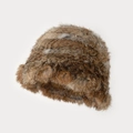Thick fluffy faux rabbit fur bucket hat in vintage brown and grey mixed tones - One Size / Camel
