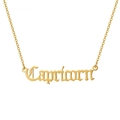 Gros plan sur un collier en acier doré avec pendentif Capricorne sur fond blanc - Capricorne