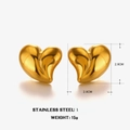 Pendientes de corazón en acero inoxidable bañados en oro 18K, 2,8 cm y 15 gramos - Pendientes(ZN977) / Pendientes de Corazón Dorado