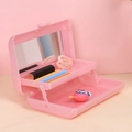 Rosa zweilagige faltbare Kosmetik-Aufbewahrungsbox mit Spiegel für Reisen und Make-up - Doppelschichtig Mit Spiegel / Hellrosa
