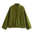 Grass green loose-fit Y2K casual jacket in soft wool-like fabric, size S variant - S / Army Green