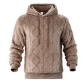 Felpa con cappuccio in pile pesante marrone da uomo con motivo a rombi e peluche - S / Cachi