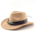 Cappello da cowboy kaki con fascia in pelle nera USA e stemma a scudo in argento - M (56-58cm) / Cammello