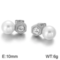 Silver rhinestone stud earrings with 10mm white pearls and elegant metallic setting - Silver Hexagon Pearl Style (KE60717-K)