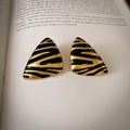 Vintage irregular earrings with black and gold enamel stripes on an open book - Black Gold Striped Triangle (9#)