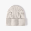 Gorro de punto de ochos blanco crema para mujer con puño acanalado cálido de invierno - Beige (22B022)