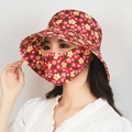 Outdoor zonnehoed en gezichtsmasker set met levendig rood bloemenpatroon voor dames - Hoed + Masker Set / Rode kleine Bloem
