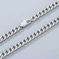 Close-up of polished silver Cuban link chain with a secure lobster clasp closure - 6.6mm Width-Square Buckle-45cm Length