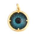 Golden round pendant with blue evil eye design and polished metallic finish - L23 / Gold Dark Teal