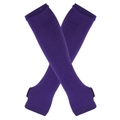 Detail of purple knitted fingerless arm warmers with thumb holes on white background - Purple