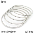 Set of 5 polished silver stainless steel bangles 70mm diameter 3mm wire width for women - Silver Plain Ring 5-Piece Set (KB181574-KFC)