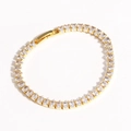 Close-up of elegant gold bracelet featuring sparkling drop-cut zircon stones on white background - Gold Bracelet