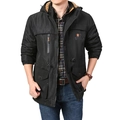 Men's black waterproof outdoor hooded jacket with warm fleece lining and multi-pockets - M / Fleece Lined Style / Black
