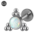 G23 titanium labret stud with iridescent round opal and silver bead flower design - G23 Titanium 1.2*6mm / Style 10-White Opal (OP17)