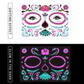 Dual-color glowing Halloween face tattoo sticker with sugar skull design for Day of the Dead - Pattern FB-003