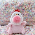 Pink pig plush keychain wearing a white chicken hat on colorful macaron foam beads - Chick Hat Pink + Bead Chain