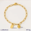 Bracelet à maillons trombones doré en acier inoxydable avec pendentif lettre H et perle - Style Initiale H (KB205127-Z) / Or