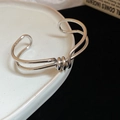 Detailopname van de gepolijste onregelmatige gedraaide metalen armband in zilveren finish - Zilver Dubbellaagse Knoopstijl