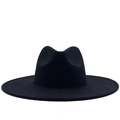 Classic black wide-brim felt fedora hat for women with a minimalist flat top design - M (56-58cm) / Solid Black