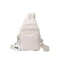 Versatile cream PU leather crossbody bag with three zipper compartments and plush charm - With Pendant / White