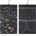 Dual black felt wall-mounted jewelry organizer with earring slots and necklace hooks - Black Hook Model