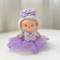 Labubu doll in grey hoodie and purple tulle skirt with gold stars and bow accessory - Purple Butterfly Dream Tulle Skirt / First And Second Generation Keychains Are Compatible With La Cloth Dolls. Dolls Not Included.