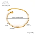 18K gold plated stainless steel adjustable bracelet with sparkling zircon stones - White Zircon Style (1778-White)