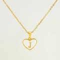 Golden heart necklace with white mother of pearl and letter J pendant on O-chain - Letter J