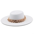 Detailed close-up of a white wool felt fedora featuring a thick gold chain decorative band - M (56-58cm) / Pure White
